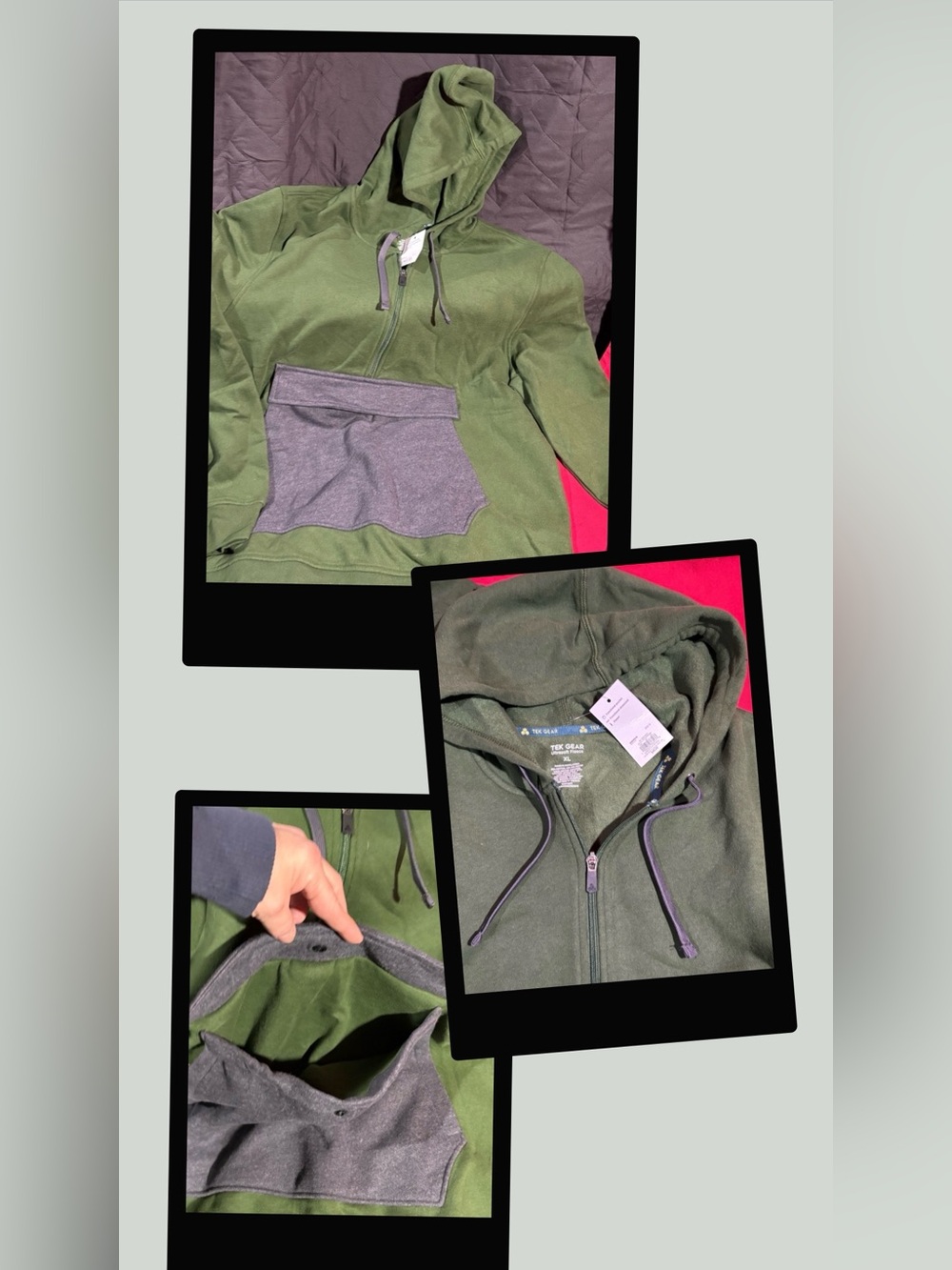 Tek Gear Men’s Green with Gray half Zip Up Hoodie #1461